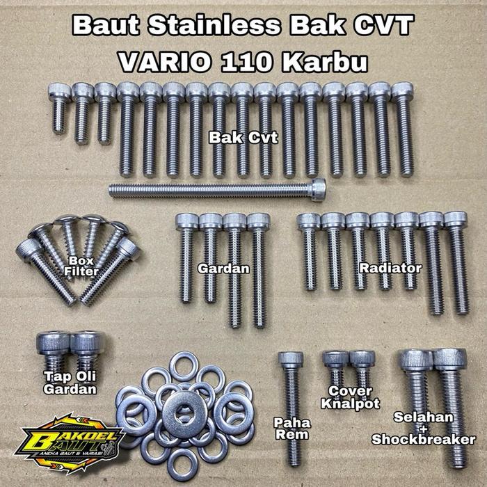 Baut Bak Cvt Fullset Vario 110 Karbu Baut L Stainless Anti Karat 100% Stainless Steel