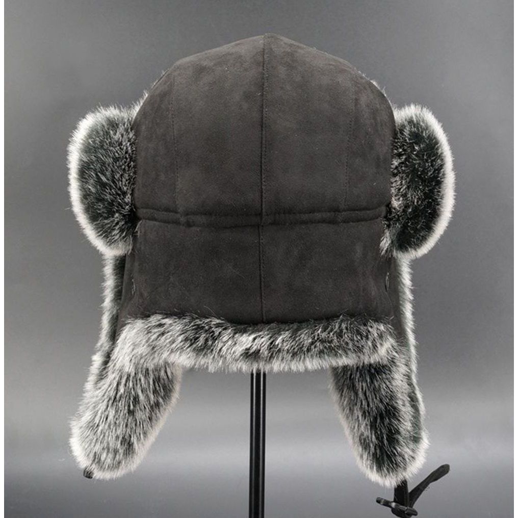 Suede Leather Ushanka Russian Cossack Trapper Hat Faux Fur Earflap Earflap Bonnet Bomber Hats
