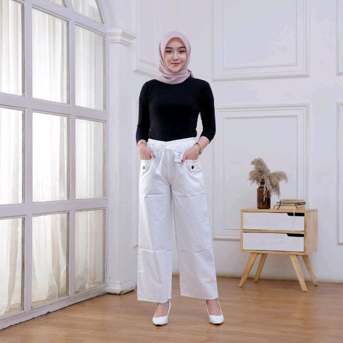 Best Seller Zilka - Celana Kulot Paspol Kancing Depan Highwaist Korean Style Bawahan Panjang Wanita