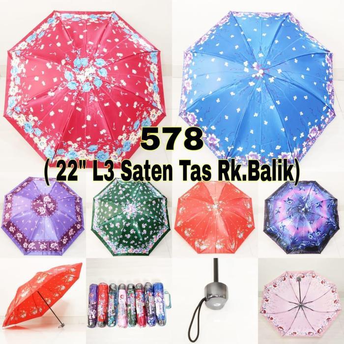 [Taniastore] Payung Lipat 3 Bunga Saten, Payung Lipat Bunga, Payung Lipat Saten, Payung Bunga,