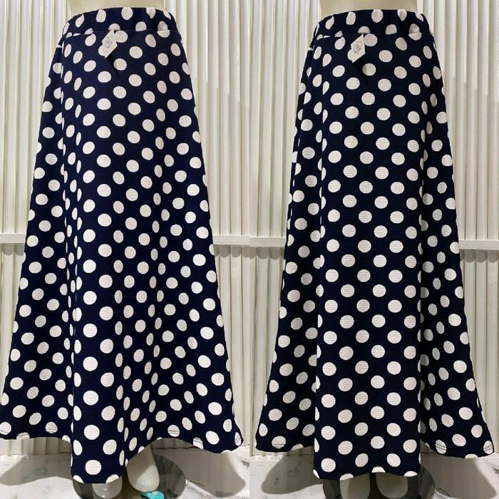 Rok Panjang Wanita Motif Polkadot Pinggang Full Karet Bahan Wafel Terlaris