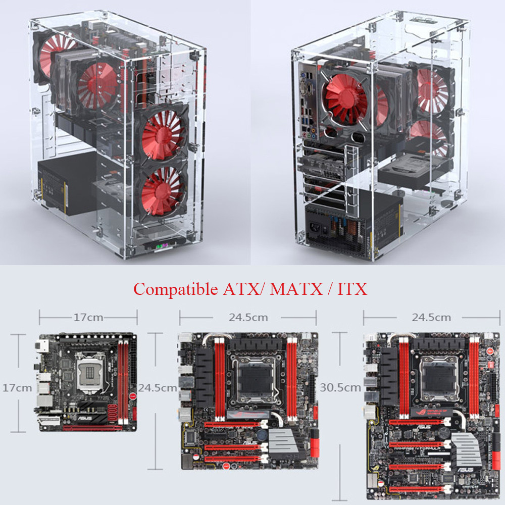 DIY Acrylic Computer Case Customized Full Transparent ATX Vertical Desktop Case Support MATX ITX