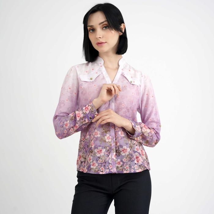 Fame - Kemeja Wanita Lengan Panjang Motif Floral Fuchsia - 9211327
