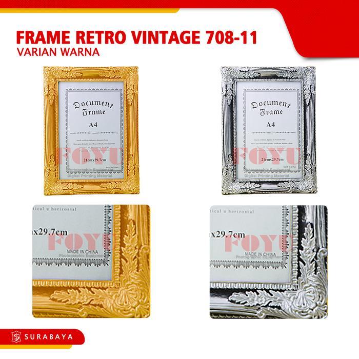 Pigura Bingkai Frame Foto Retro Vintage Klasik A4 708-11 Dinding Gold Kaca Plastik