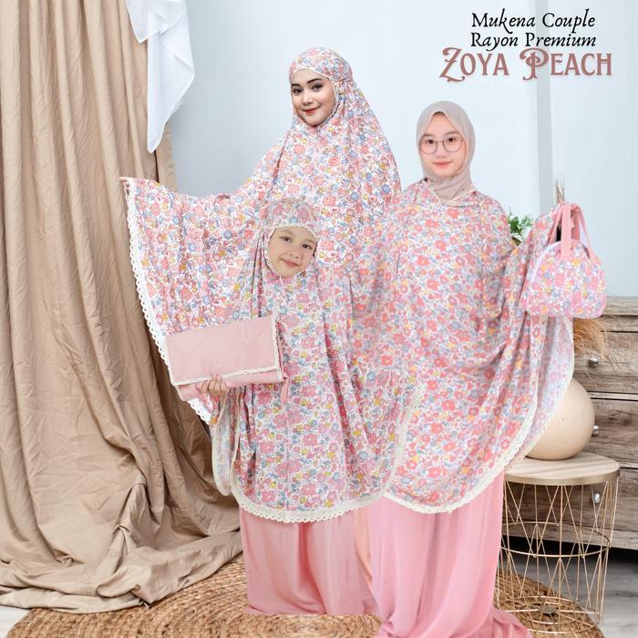 terlaris Mukena Couple Rayon Premium Renda Motif Zoya Peach - Mukenah Cantik 100% ori