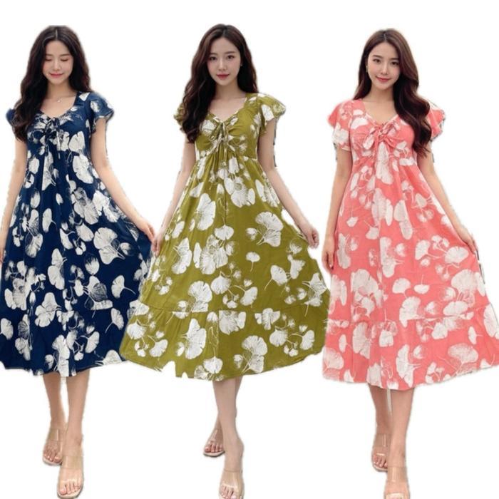 Dress Inces Serut Santai Slim-Fitting Manis