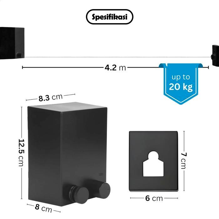 Jemuran Baju Portable Tali Jemuran Kawat Indoor Outdoor Gantungan Baju Tali Kawat 4,2 Meter