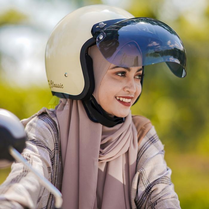 TERLARIS Helm Bogo Classic Retro Laki Laki Wanita Remaja Dewasa Standart SNI Ukuran M Kaca Cembung