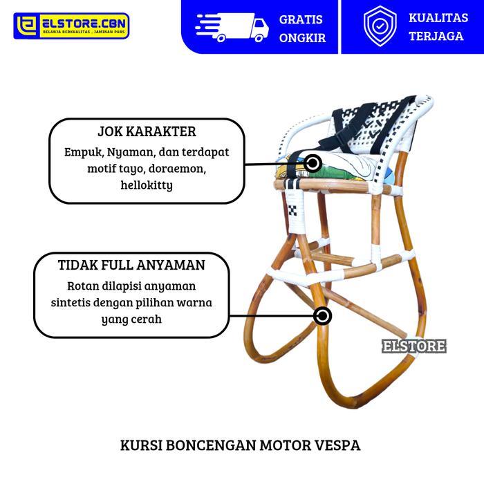 Kursi Jok Boncengan Anak Motor Vespa Matic Tidak Full Anyaman + Sabuk Tbk