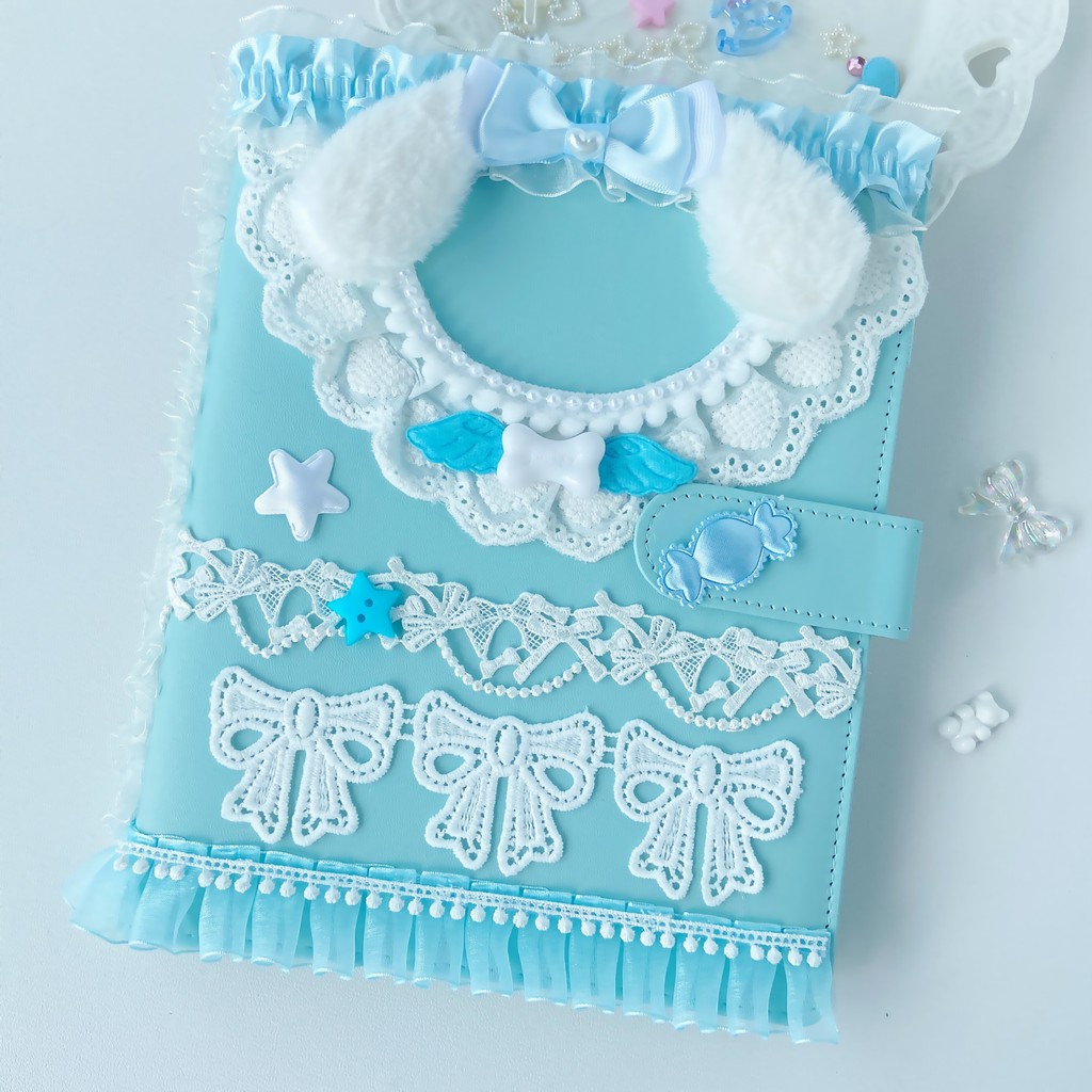 Photo Card Album Lace Decoration Binder Book A5 Handmade PU Leather Kawaii Puppy Storage Booklet