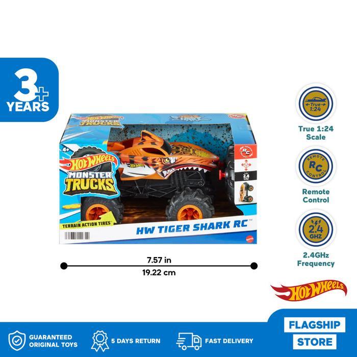 Hot Wheels Monster Trucks 1:24 Tiger Shark Remote Control - Mainan Mobil Balap