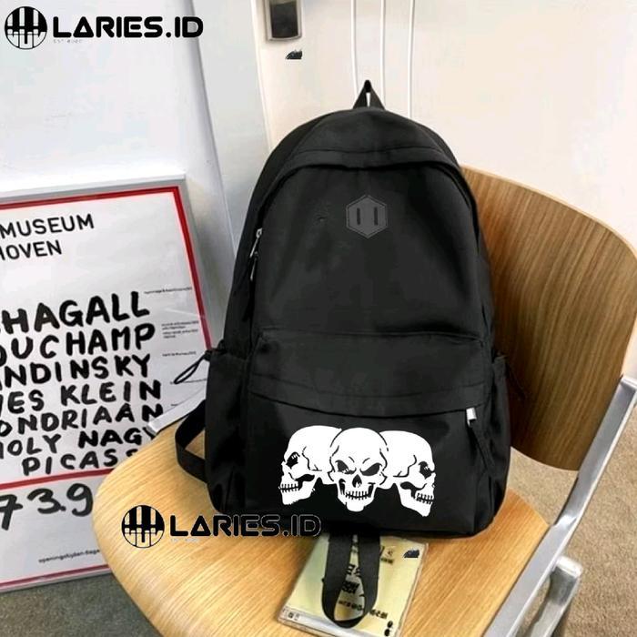 Laries Tas Ransel Skull Dead Inside Backpack Tas Punggung Pria Wanita Sekolah Kantong Gendong Hitam
