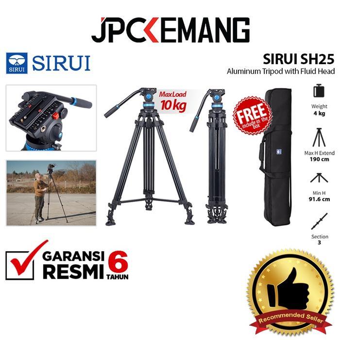 SIRUI SH25 ALUMINUM VIDEO TRIPOD WITH FLUID PAN HEAD SIRUI SH 25 GARANSI RESMI