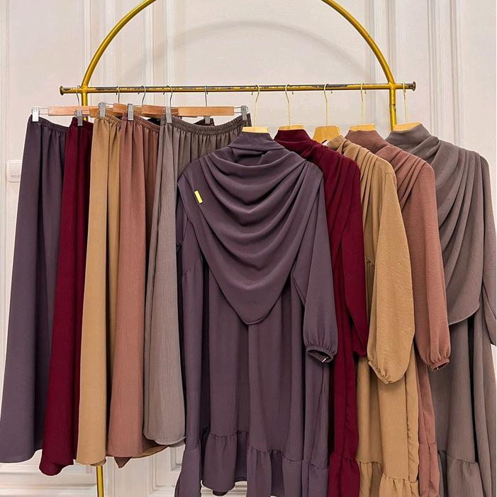 ALESHA PREMIUM SET ROK TUNIK SYAR'I PASHMINA OVAL WANITA ONE SET TUNIK CRINKLE AIRFLOW PREMIUM