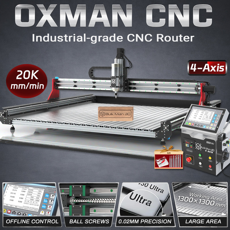 BulkMan3D OXMAN CNC Engraver with 4-Axis DDCSV4.1 Control Box SFU1610 Ball Screw Router Machine for