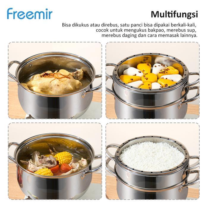 [Crehom] freemir Panci Kukus Nasi 20 MENIT Kukusan 2 Susun Stainless Masak Bolu Lebih Cepat Dandang