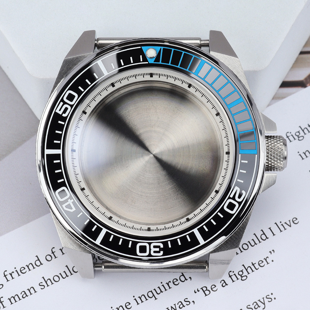 43.8mm Watch Case Silver Diving Case Ceramic Bezel For Modified King Samurai Seiko NH35 NH36 NH38