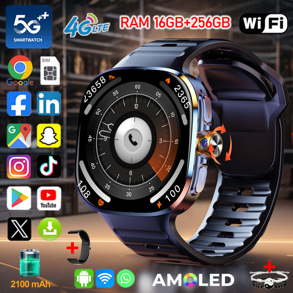 4G/5G Smartwatch 2.4 inch 720*720 Amoled Android 10.0 900W Camera GPS WIFI SIM Card 16GB+256GB RAM