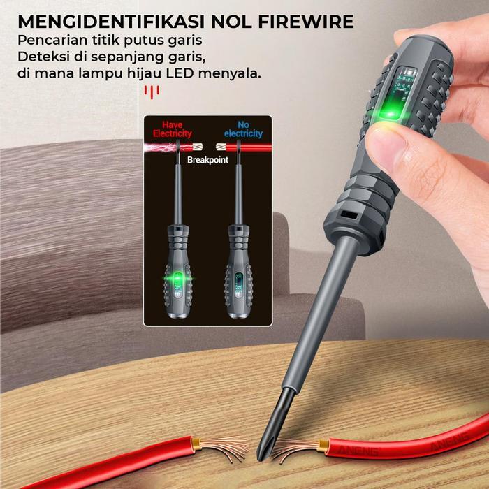 "New" Obeng Tespen Plus Dan Minus 165MM Alat Penguji Tegangan Listrik dengan Lampu Hijau dan