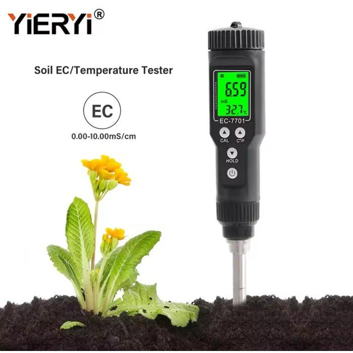 EC-7701 EC7701 Tester Tanah Soil EC Temp Meter 0.0-10.00 mS/cm Digital Garden Plants Soil Salinity