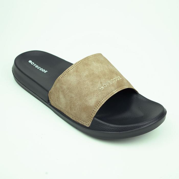 Aerostreet - Sendal Selop Karet Distro Pria Wanita Marcopolo Hitam Mocca / Sandal Kulit Pria / Slip