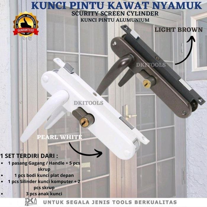 Handle Kunci Pintu Kawat Nyamuk Aluminium Komplit dengan Cylinder - Merk Galassia Stainless Red