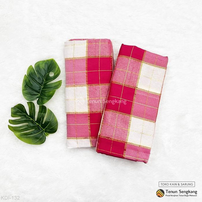 ASLI Sarung Bugis Kotak Kadei Asli Sutra Makassar Pink Putih KDI-132 READY STOCK