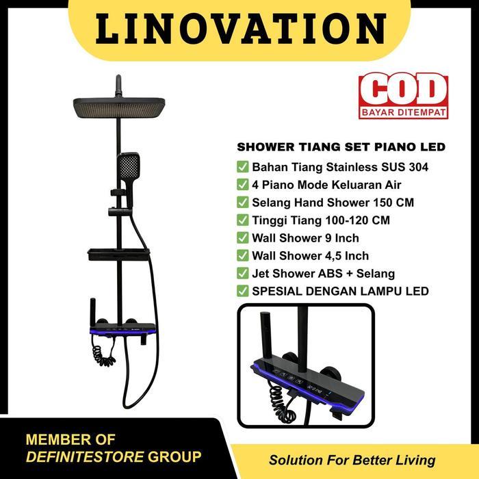 Toto - Shower Tiang Set Shower Kamar Mandi Shower Hitam Set Komplit Kran Air Shower Mandi Led