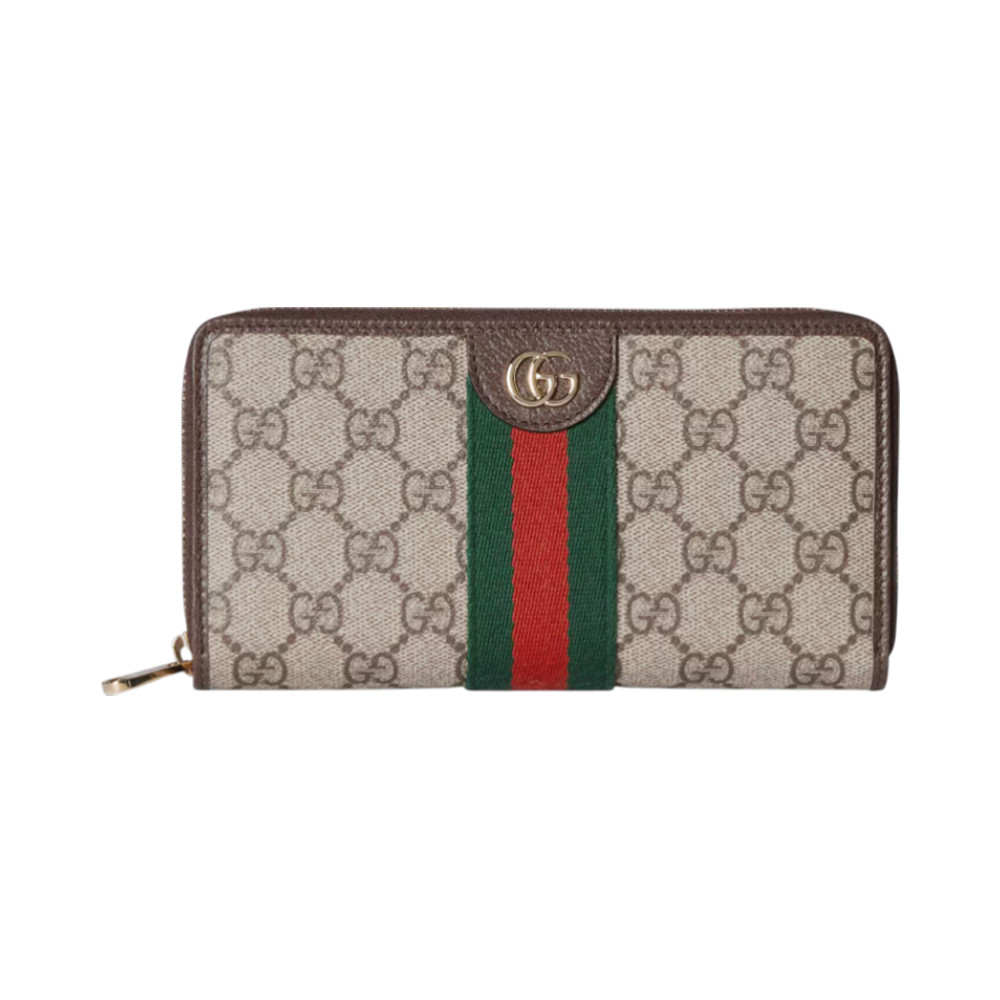 Ophidia GG Supreme Canvas Zip Around Wallet Beige and Dark Brown