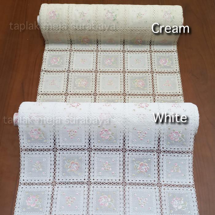 Sale Taplak Meja Tamu Panjang Meteran Plastik Warna Putih Cream Krem Custom Ukuran Meja Buffet