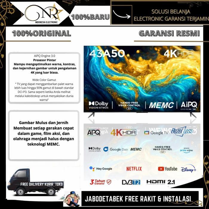 TCL 43A50 4K ULTRA HDR ATMOS VISION SMART GOOGLE TV 43'INCH 2023 43A50