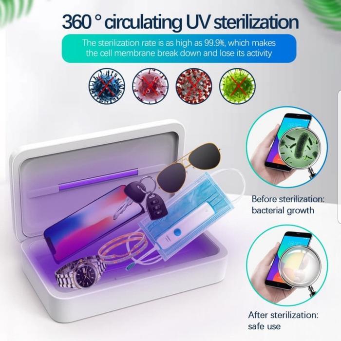 Alat UV Sterilizer Virus untuk Masker, HP dll. Bisa Wireless Charging.