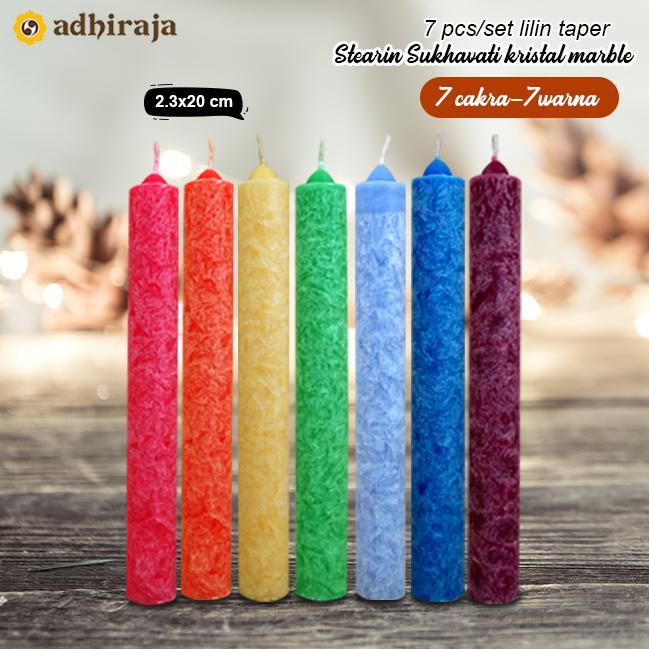 Lilin Meditasi 7 Warna 7 Cakra Stearin Taper Kristal Sukhavati 20Cm