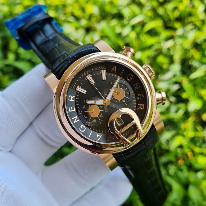 Jam Tangan Pria Aigner Bari A37500 Leather Dial Black