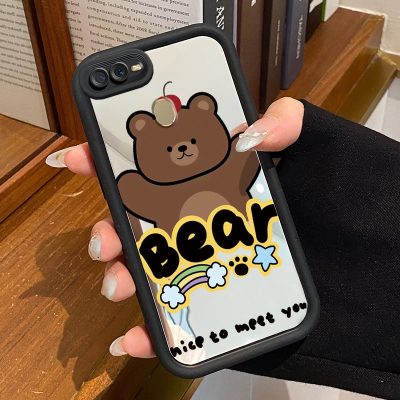 Casing Hp Untuk OPPO A7 OPPO A5s OPPO A12 OPPO A12S A11k Case Apple Teddy Bear Cermin Kasing silikon
