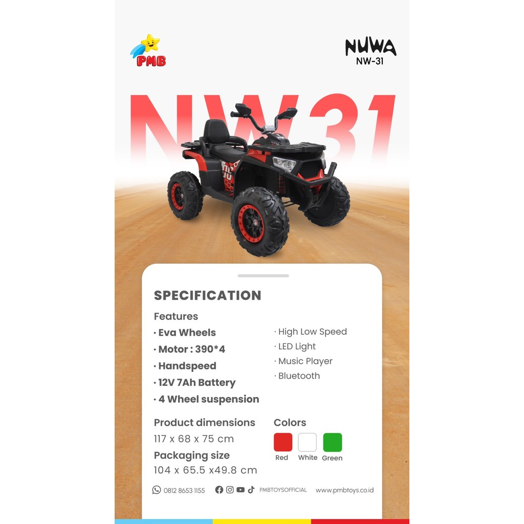 Mainan Motor ATV Aki Anak PMB NUWA NW 31 BAN KARET