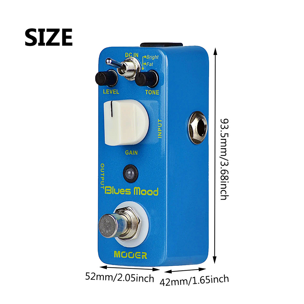 MOOER Blues Mood Overdrive Guitar Pedal - Blues Style, True Bypass, 2 Modes (Bright/Fat), Full Metal