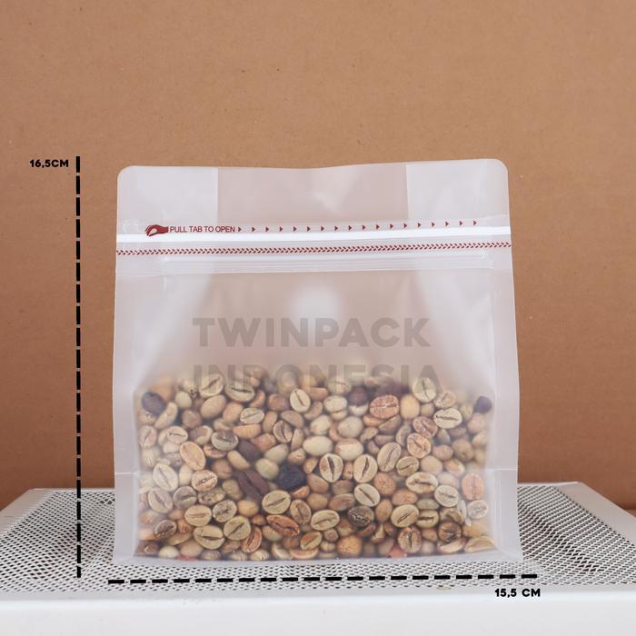Kemasan Kopi 200Gr - 250Gram Square Pouch Zip Lock Warna Transparan Doff Isi 50 Pcs Flat Bottom Wide