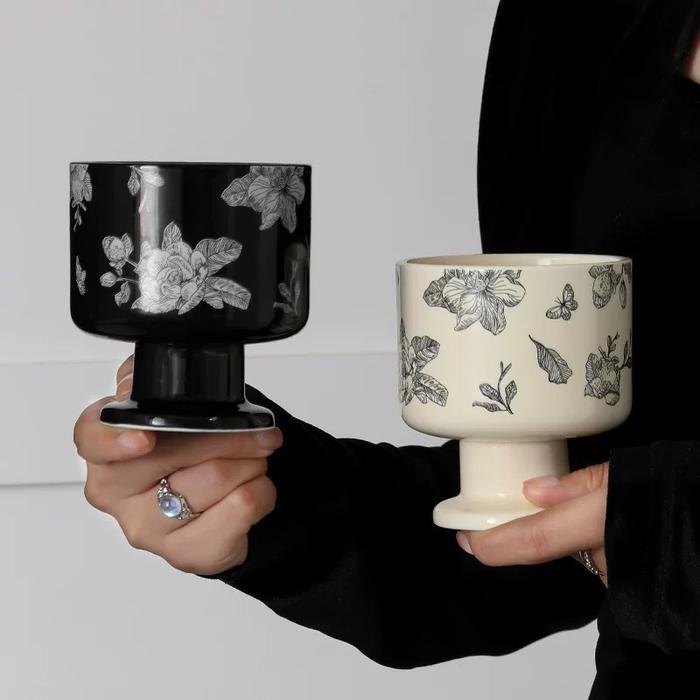 HANA Korean Ceramic Mug 200 ml / Gelas Keramik Korean Style / Vintage Cafe Flower Mug / Hampers