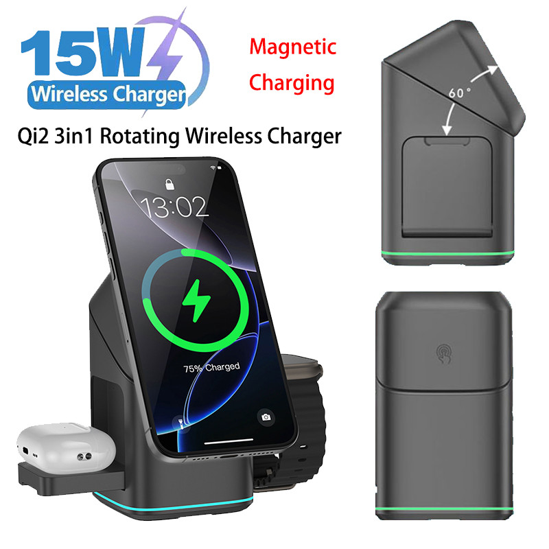 Qi2 Wireless Charger 30W 3 in 1 Magnetic Foldable Charging Station Travel Charger for iphone Charger