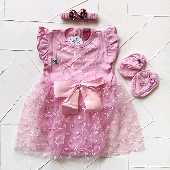 Baju Bayi Perempuan 0-6 Bulan Brukat Set Setelan Rok Bayi Cewek