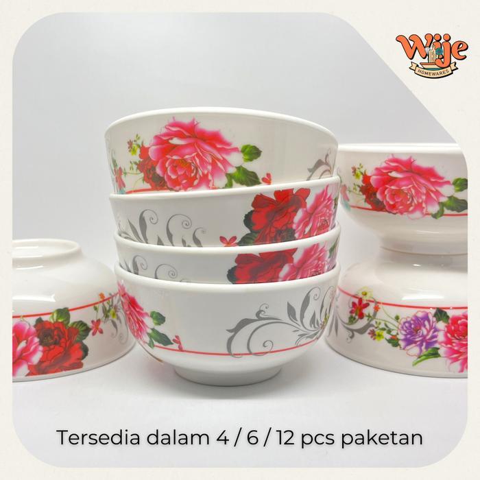 Mangkok Melamin 1 Lusin Motif Bunga Tebal Paket Set 4 6 12 Pcs Ukuran 4,5 Inci