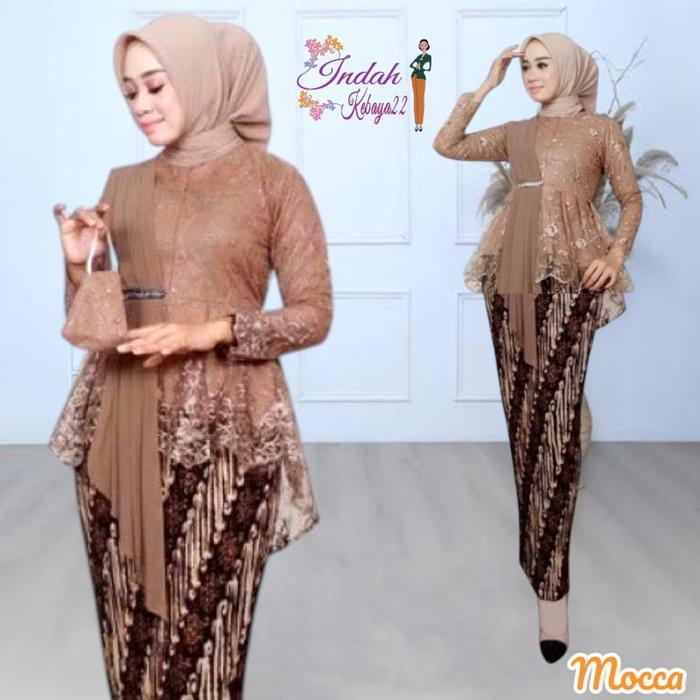 Setelan Kebaya Elegan Modern Aurora Selendang Atasan Baju Kebaya Wanita Remaja Brokat Tile Kebaya