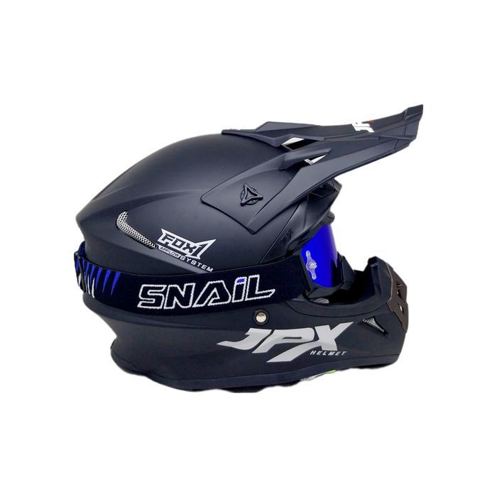 Helm Cross Jpx Cross Polos Hitam Gloss Plus Goggle Snail