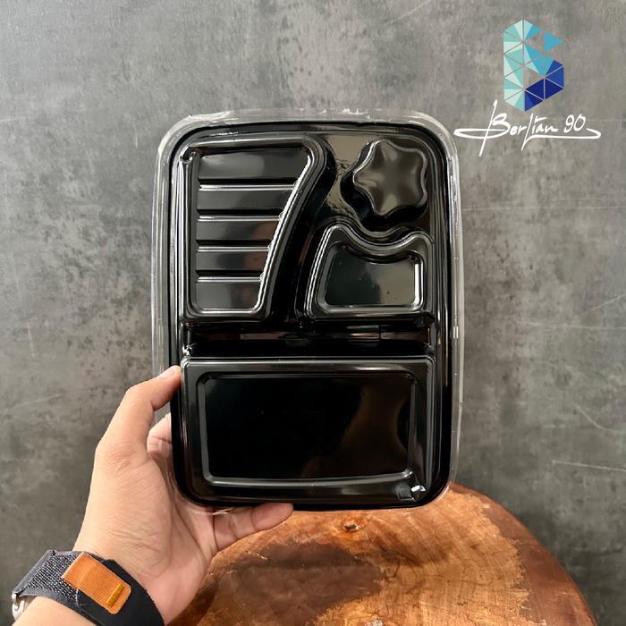 Box Bento Sekat 4 Hitam Ekonomis Tray Bento Bintang Food Container Plastik Box Bento Kotak Bento