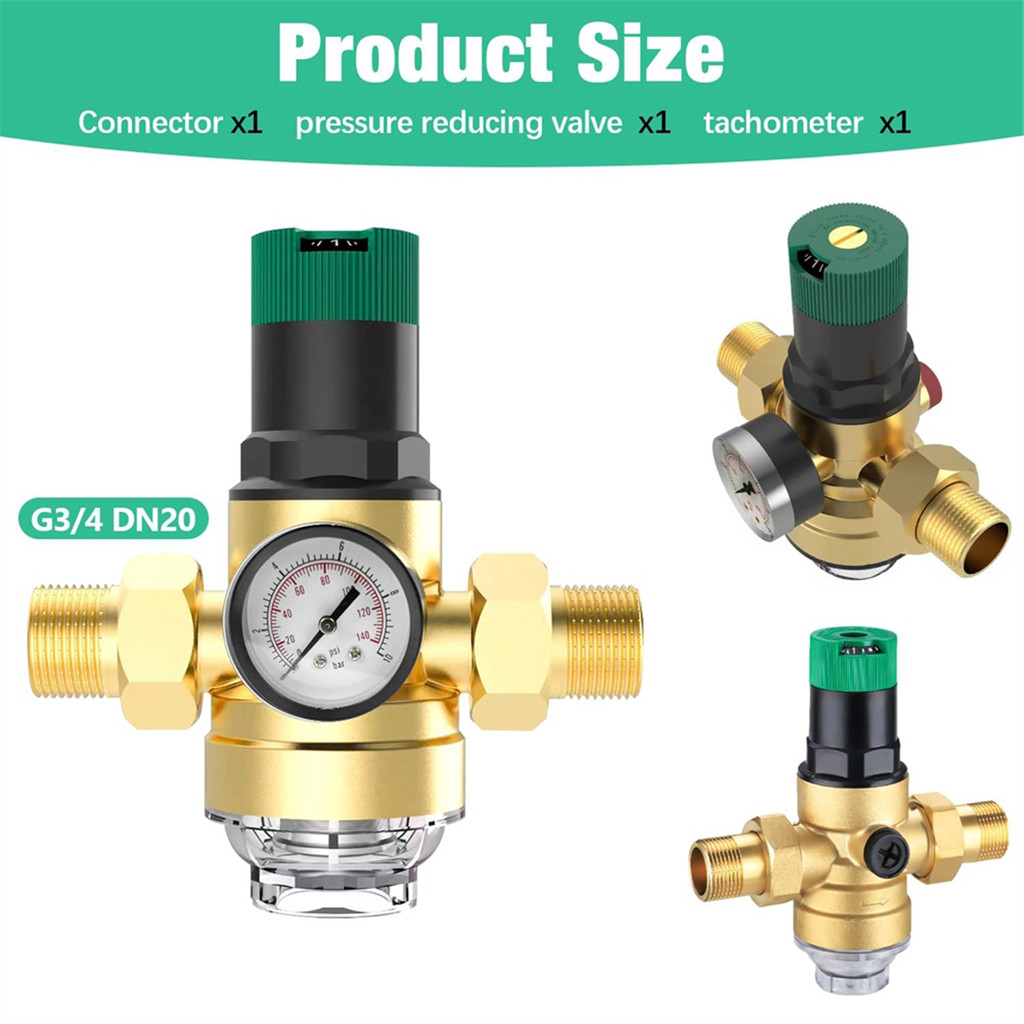 New Pressure Regulator Water 3/4 Inch, Water Pressure Regulator with Water Pressure Gauge and Mesh