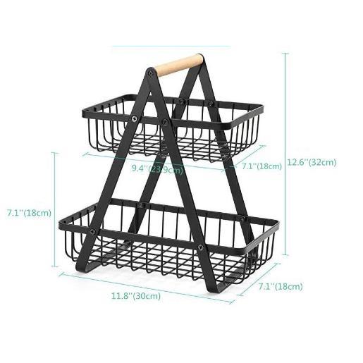 Keranjang Rak Dapur Rak Buah Besi Rak Dapur Besi Kayu Serbaguna 2 Tingkat Bawang Buah Sayur Estetik
