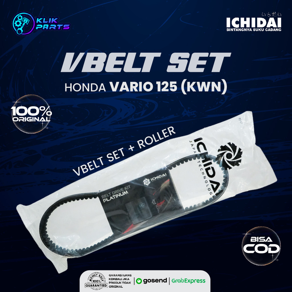 Ichidai Vanbelt / Vbelt / Fanbelt Set + Roller Motor Honda Vario 125 (KWN) Japan Quality Original 10