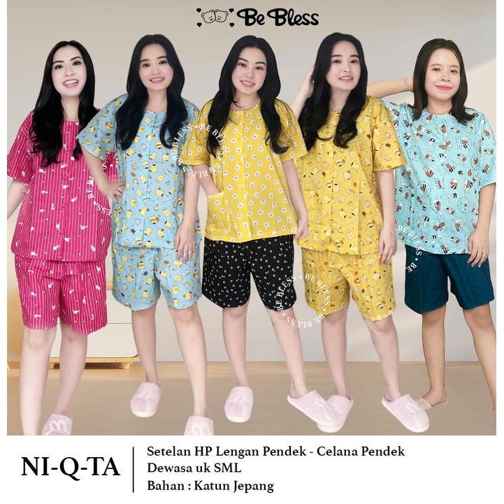 Setelan Hp Dewasa Lengan Pendek - Celana Pendek Niqta (Ukuran S, M, L) Katun Jepang Baju Tidur Nqt