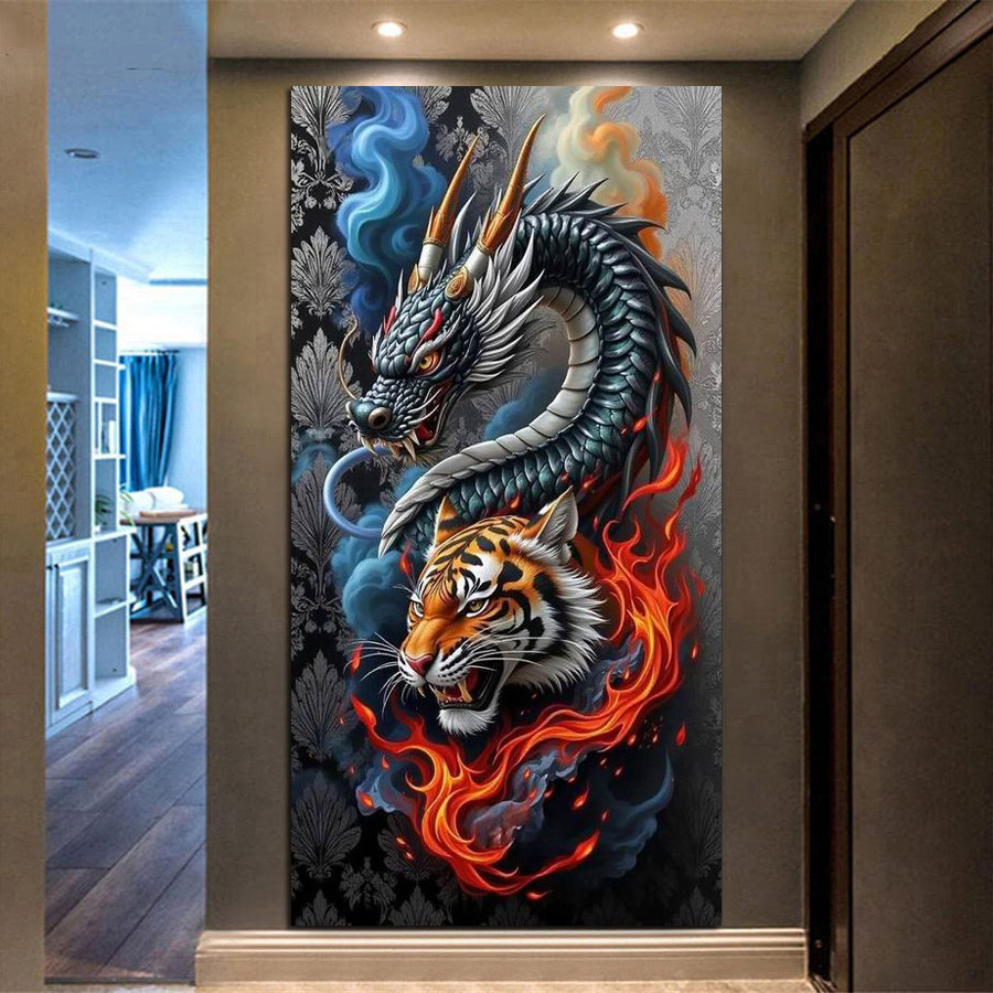 Dragon and Tiger Large Size Diy Diamond Painting Kits Full Square Round Drill Wild Animals Mosaic